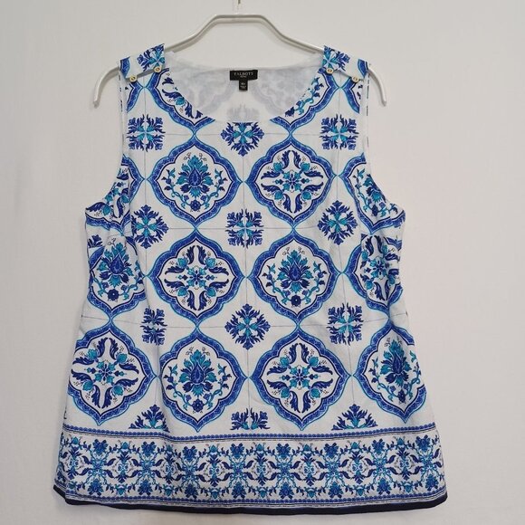 Talbots Top Sleeveless Tile Print Tank Blouse Size 10 Petite - Picture 2 of 11